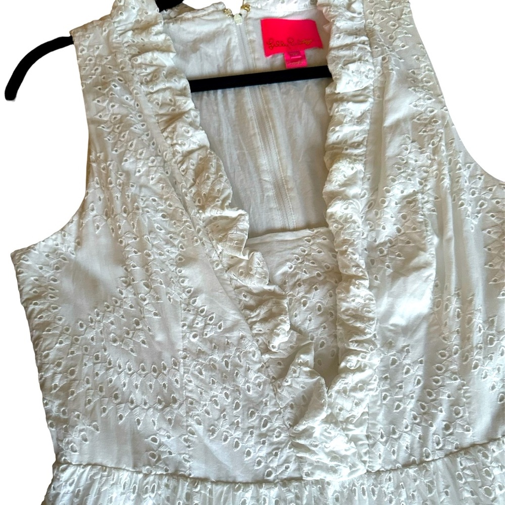 White eyelet Lily Pulitzer dress with ruffles and pockets. Size 12 - Picture 3 of 7